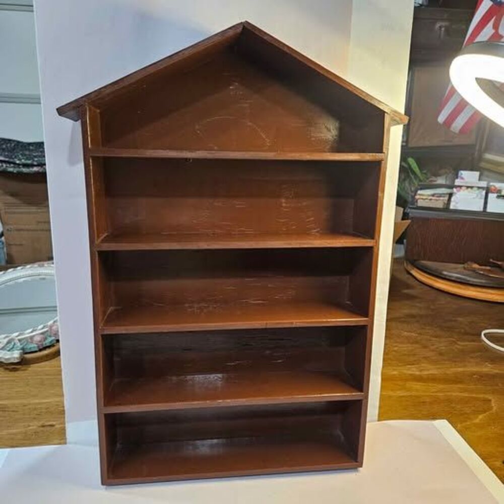Vintage Wooden House-Shaped Curio Display Shelf